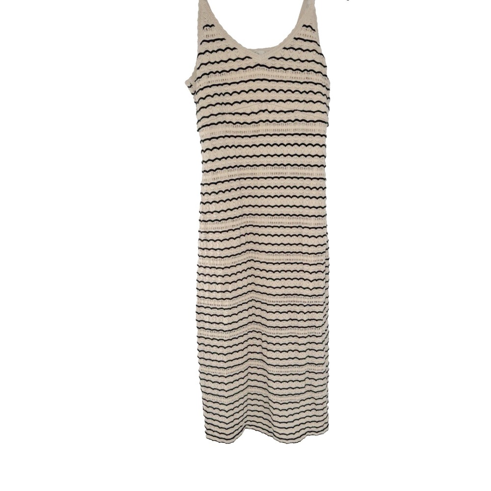 Hollister Crochet Knit  XL Cream Navy Blue stripe nautical beachy boho festival